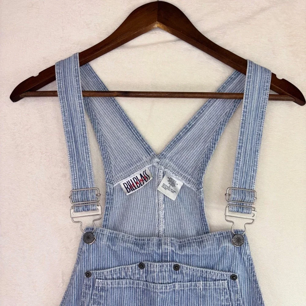 VINTAGE 90s BILL BLASS Shortalls Jeans Overall Shorts Jort Stripe Hammer Loop